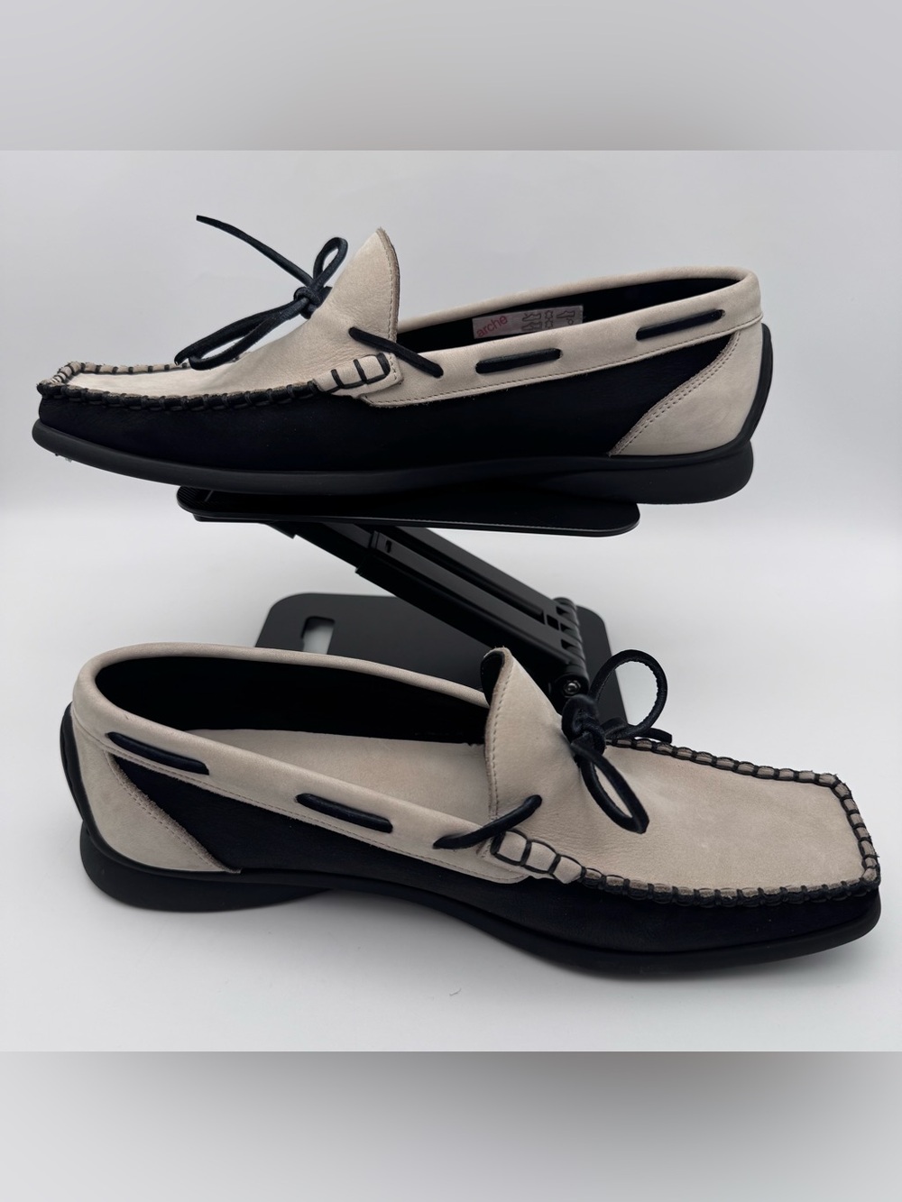 Arche Moccasin Loafers Two Tone Cream Black Leather Women EU 39 US 8 - Picture 4 of 13